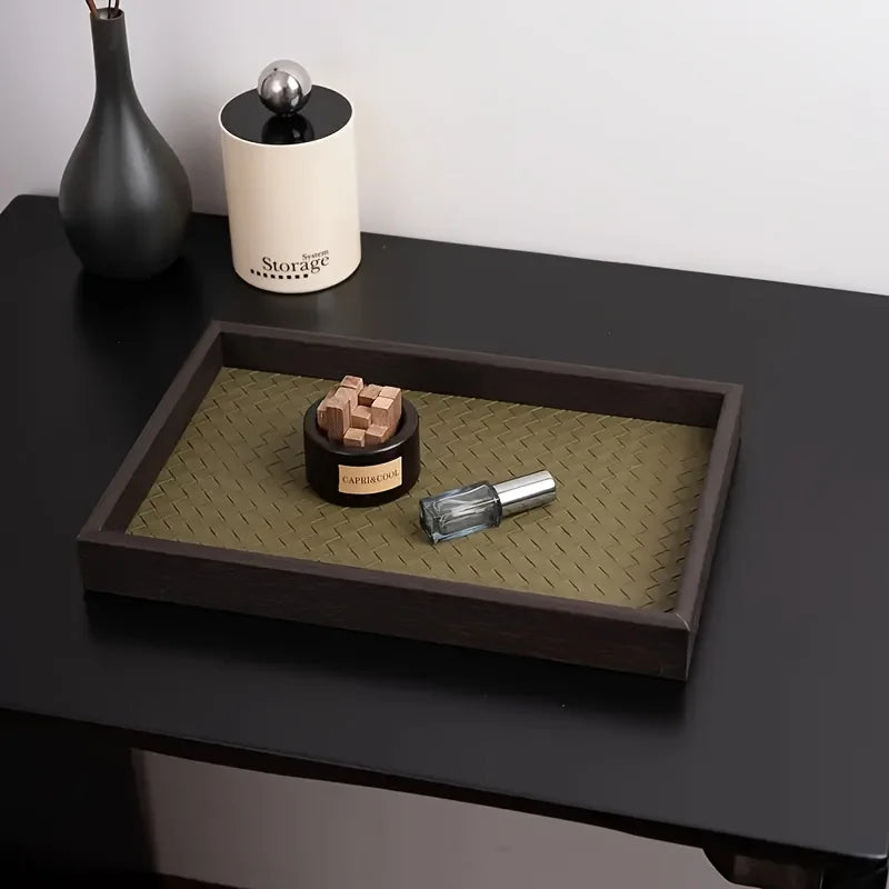 Faux Leather Storage Tray with Woven Design