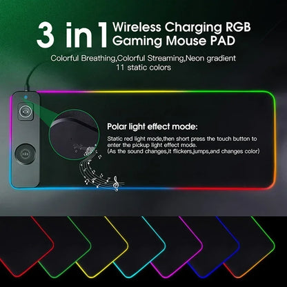 Wireless Desk Pad with RGB Lighting for Keyboard