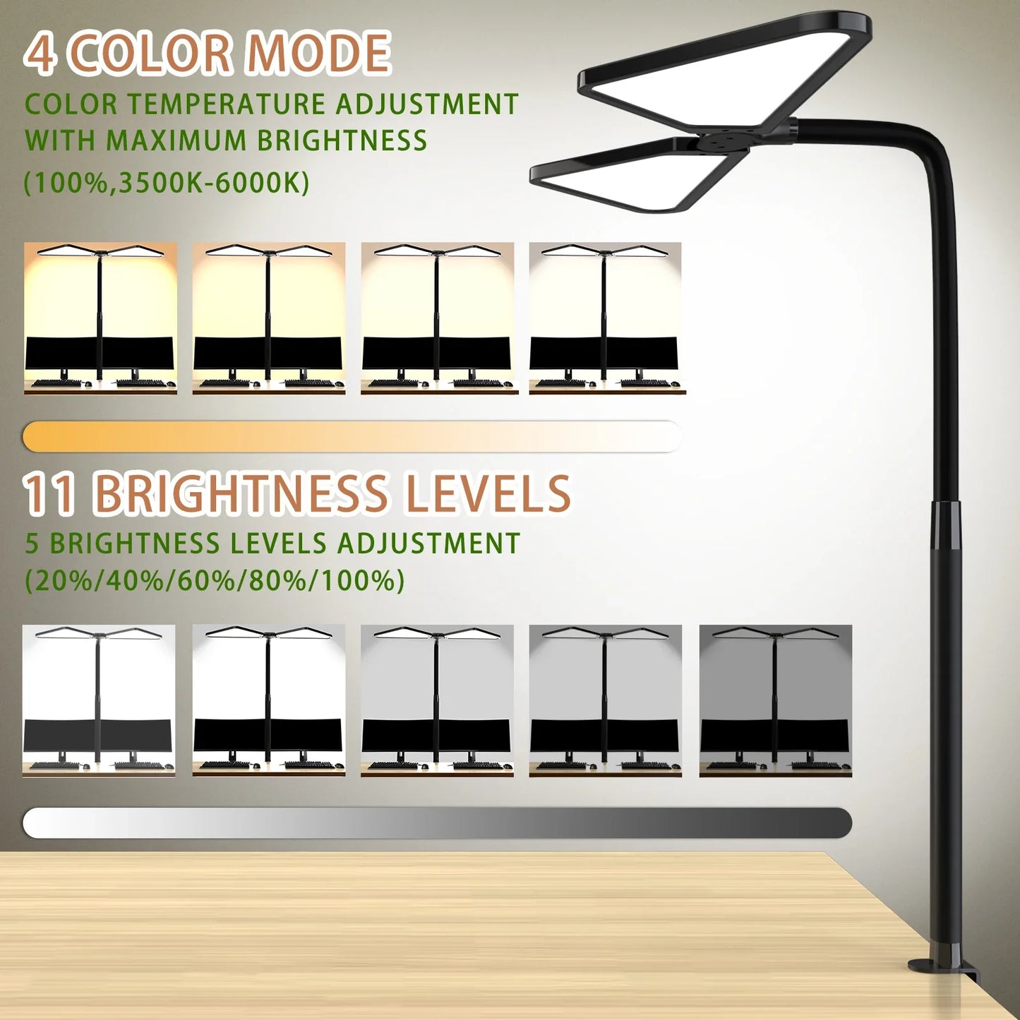 Dual-Arm Desk Lamp with Gooseneck Design