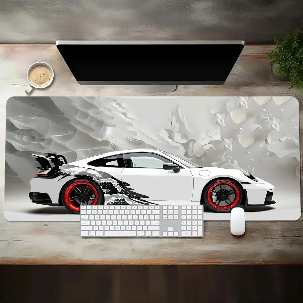 Large Gaming Mouse Pad Featuring Sports Car Graphic
