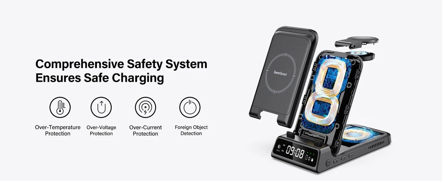 3-in-1 Wireless Charging Dock – Foldable Design for Devices