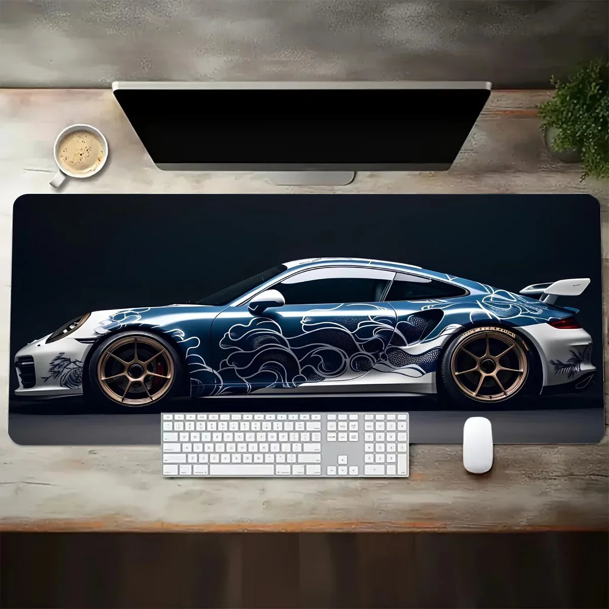 Large Gaming Mouse Pad Featuring Sports Car Graphic