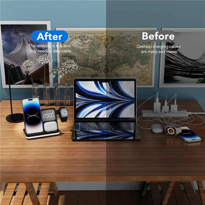 Wireless Charging Station with LED Clock – 6 Functions