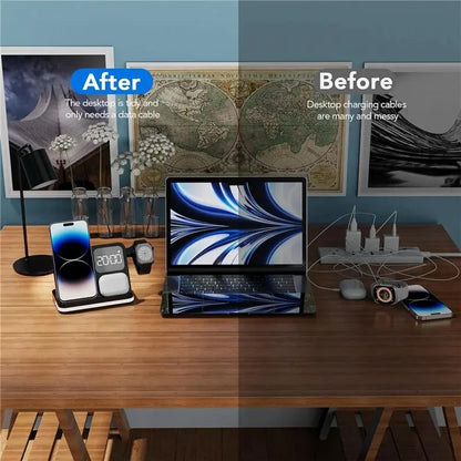 Wireless Charging Station with LED Clock – 6 Functions