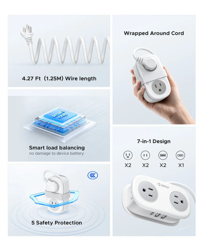 Travel-Friendly Power Strip with Cord Organization