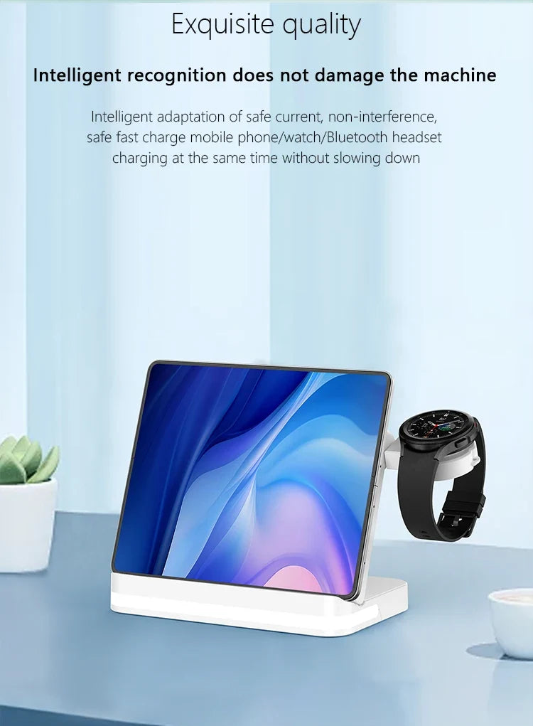 Wireless Charging Station with LED Clock – 6 Functions