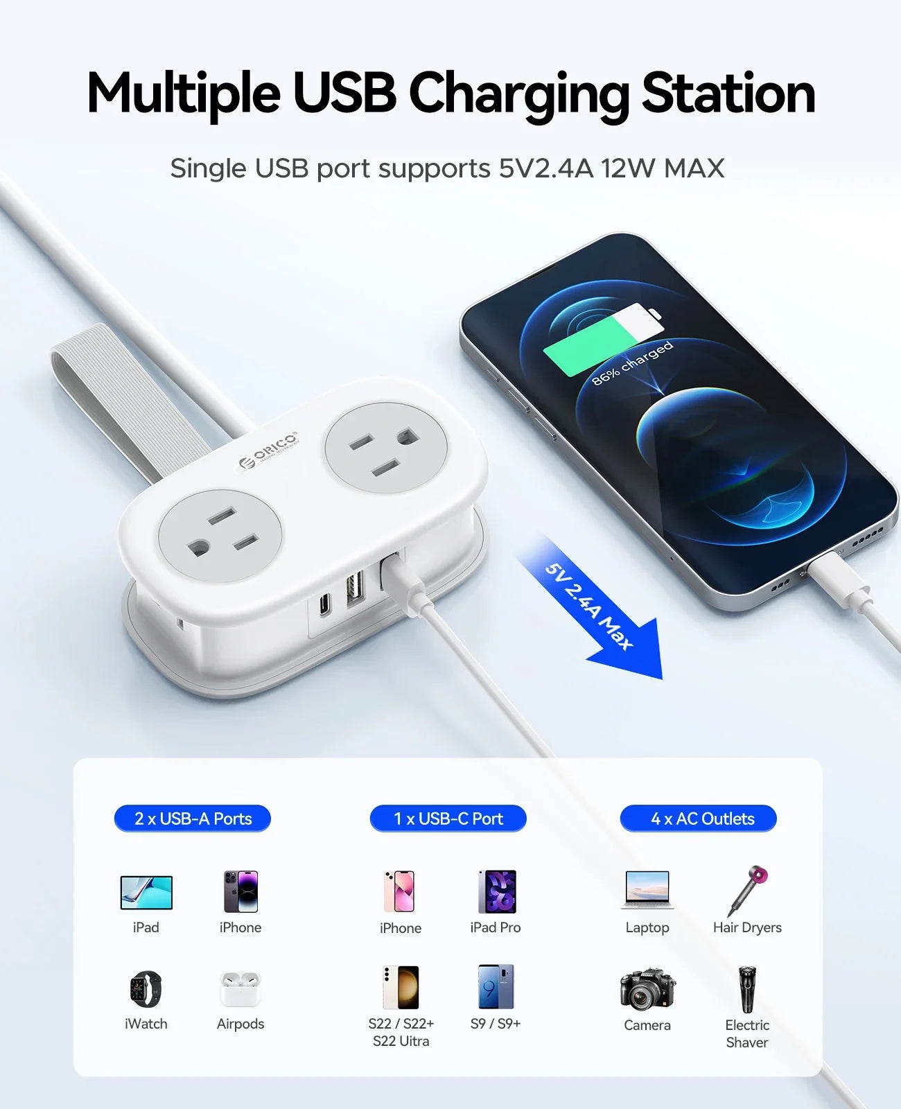 Travel-Friendly Power Strip with Cord Organization