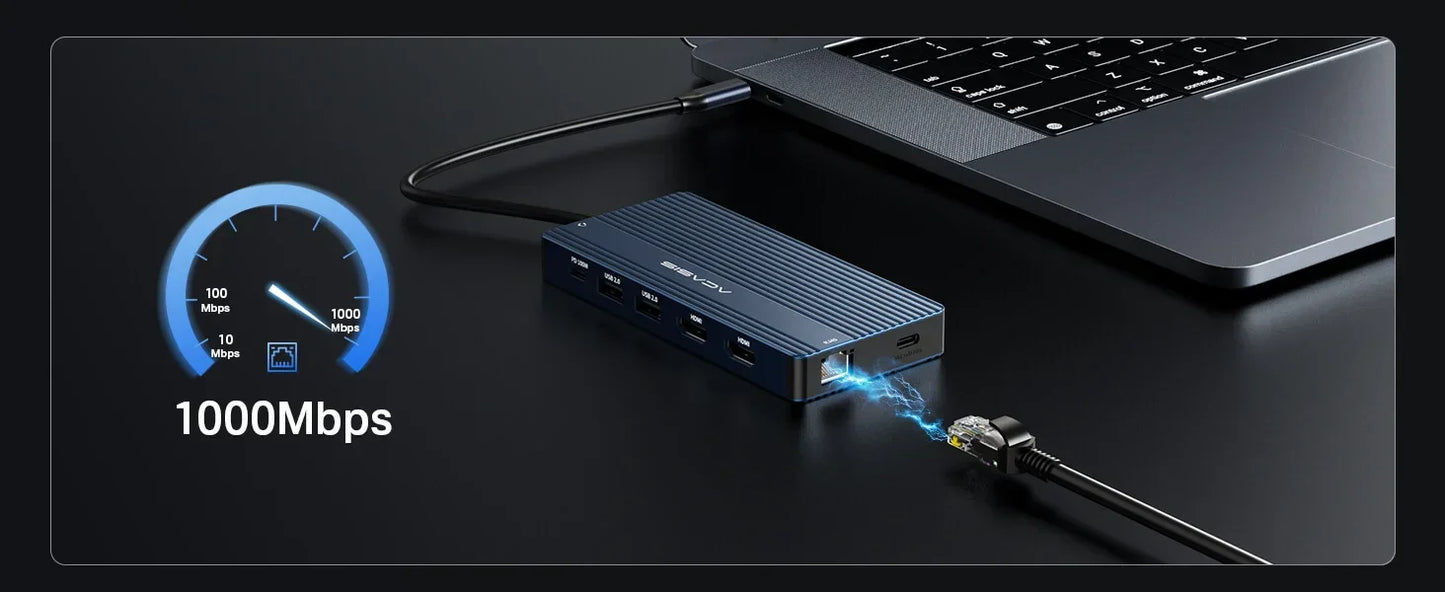 14-Port Docking Station with 1 USB-C and 13 USB-A Connectors