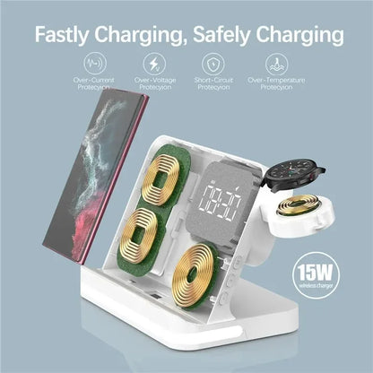 Wireless Charging Station with LED Clock – 6 Functions