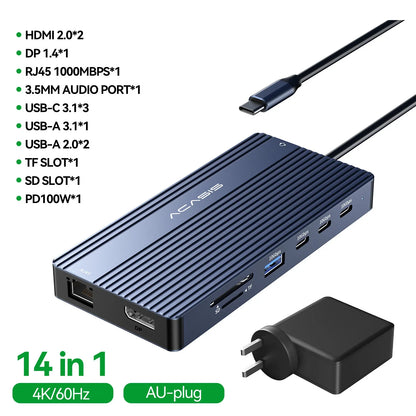 14-Port Docking Station with 1 USB-C and 13 USB-A Connectors