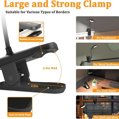 Portable Desk Lamp with Clip and Rechargeable Battery