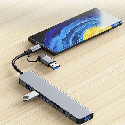 Multi-Function USB-C Hub with 8 Ports