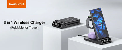3-in-1 Wireless Charging Dock – Foldable Design for Devices