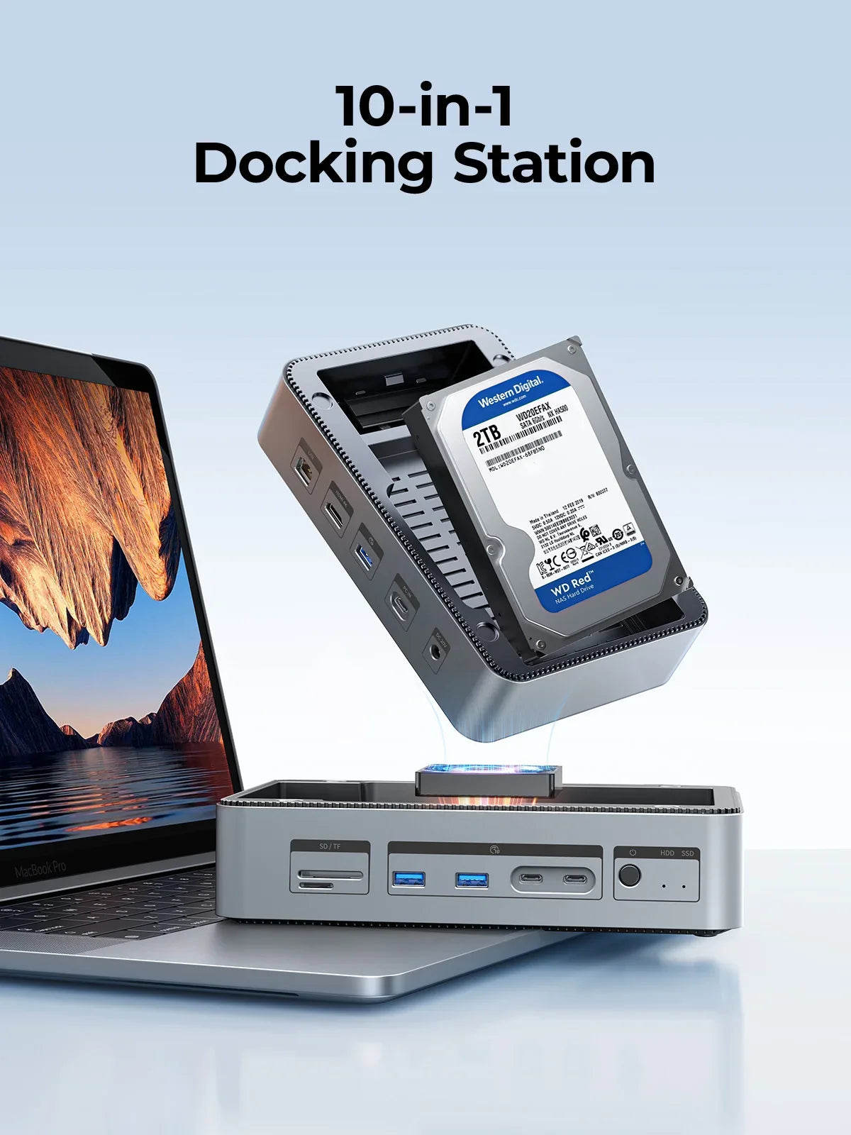 USB Hub with 10 Ports and Multiple Connection Options