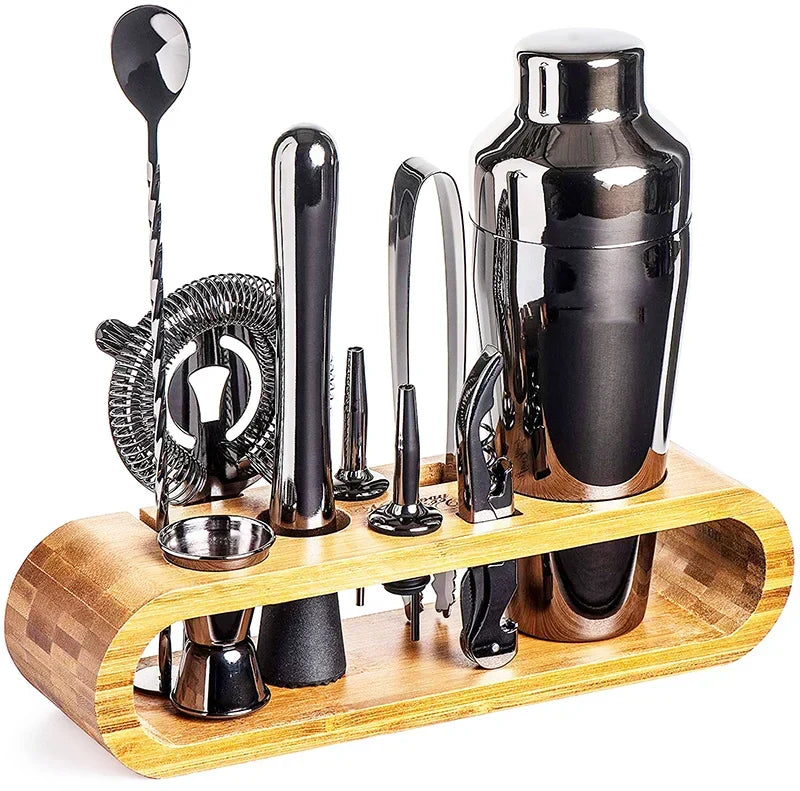 Premium Cocktail Mixing Set with Elegant Bamboo Stand