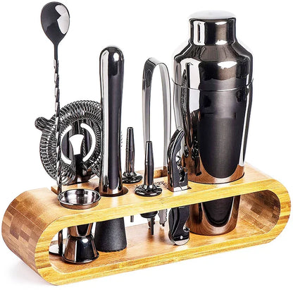 Premium Cocktail Mixing Set with Elegant Bamboo Stand