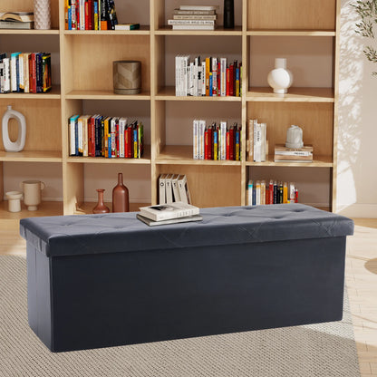 Foldable Ottoman with Leather Finish for Storage