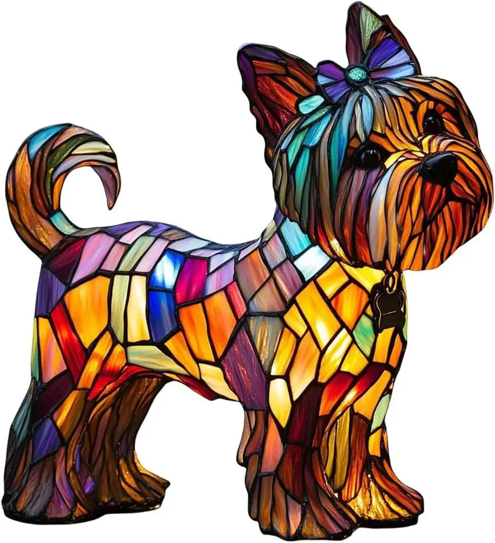 Enchanting Pooch Stained Glass Accent Lamp