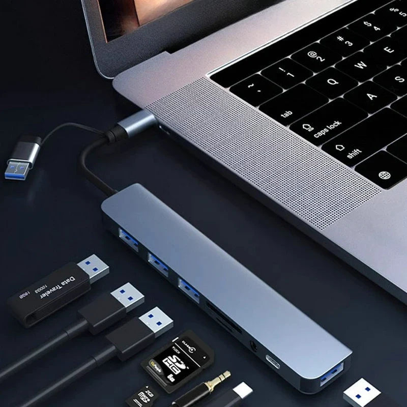 Multi-Function USB-C Hub with 8 Ports
