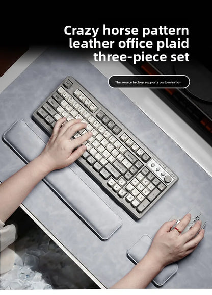Desk Mat and Wrist Support Set in Leather