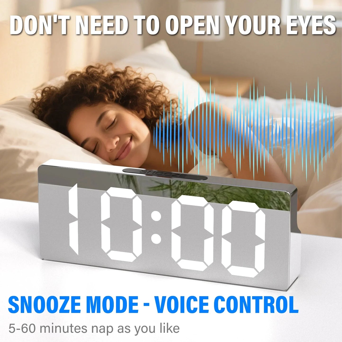 LED Display Alarm Clock with Mirrored Finish
