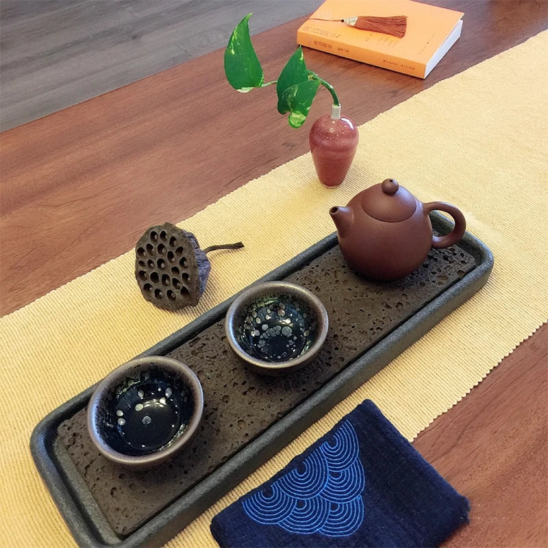 Tea Serving Tray in Volcanic Basalt with Dragon Design