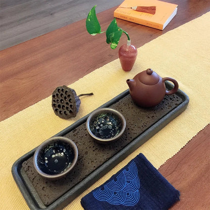 Tea Serving Tray in Volcanic Basalt with Dragon Design