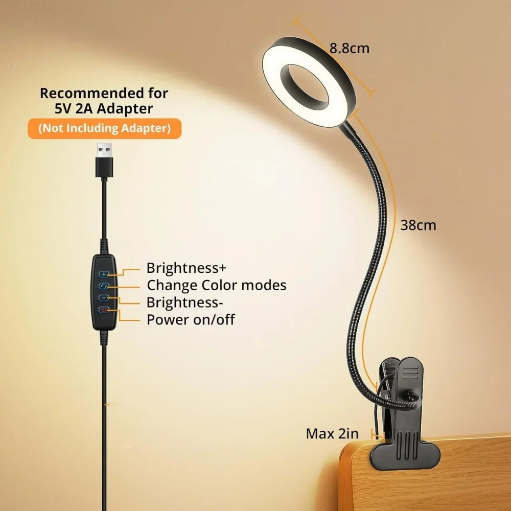 Desk Lamp with LED Light and Ring Clamp Attachment