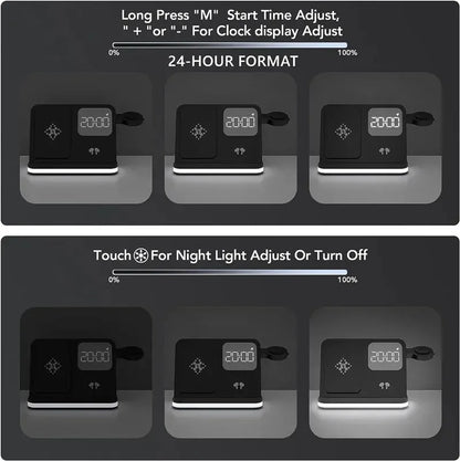 Wireless Charging Station with LED Clock – 6 Functions