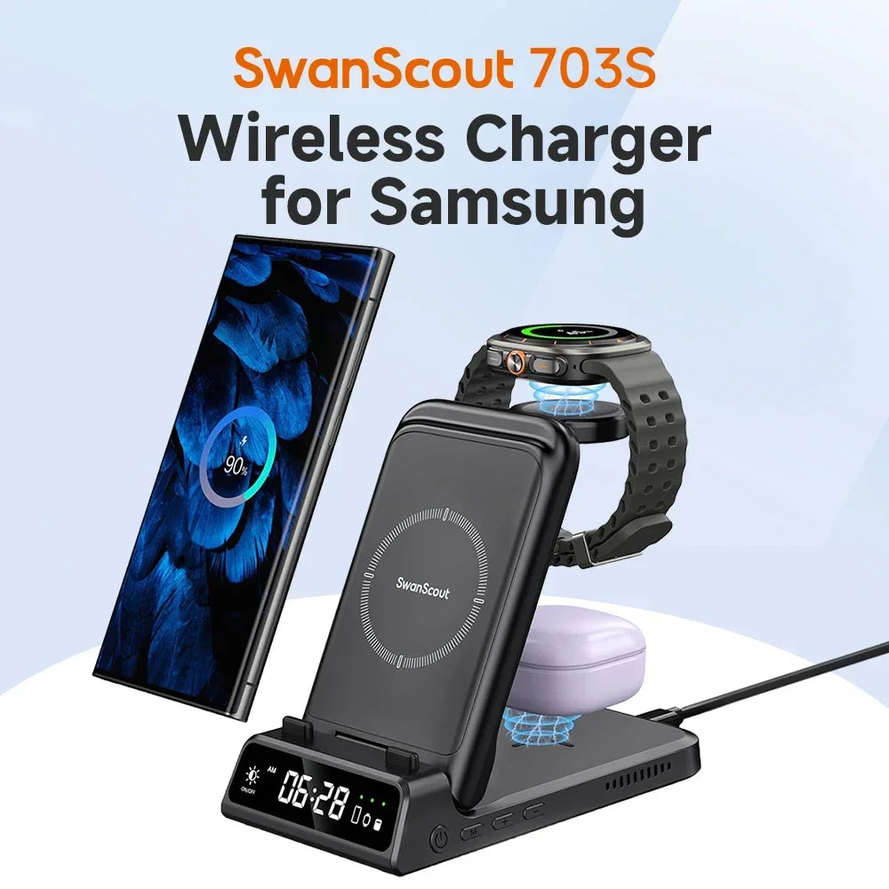3-in-1 Wireless Charging Dock – Foldable Design for Devices