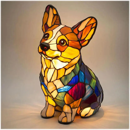 Enchanting Pooch Stained Glass Accent Lamp