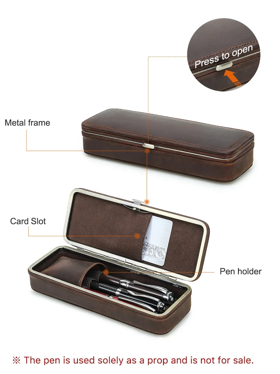 Leather Pen Holder with Three Compartments in Vintage Design