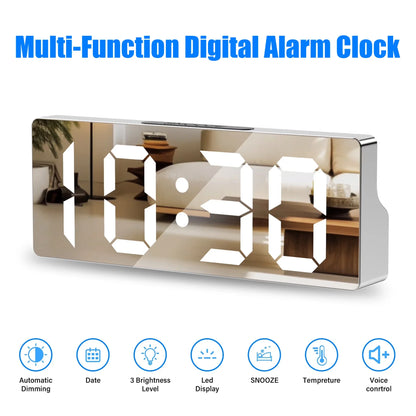 LED Display Alarm Clock with Mirrored Finish
