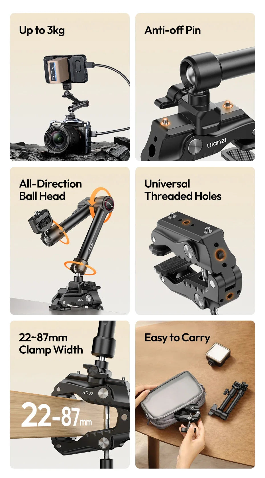 HD02 Adjustable Arm Kit for Cameras and Accessories