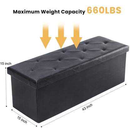 Foldable Ottoman with Leather Finish for Storage