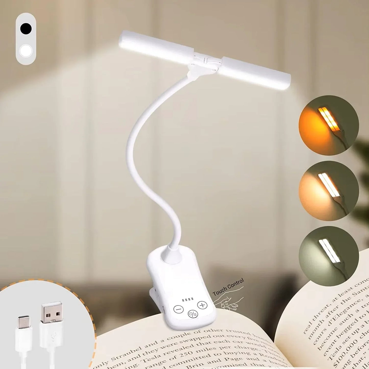 Book Light with 14 LEDs and Clip-On Design