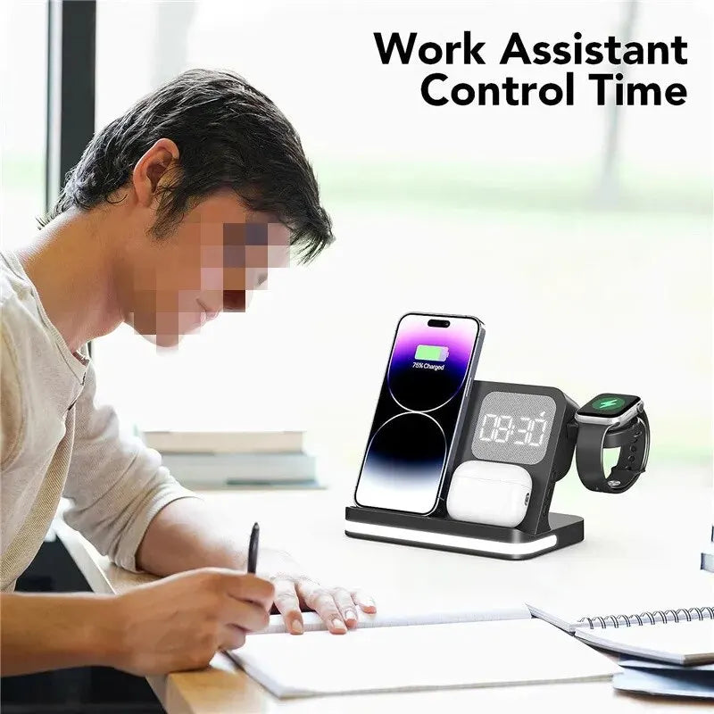 Wireless Charging Station with LED Clock – 6 Functions