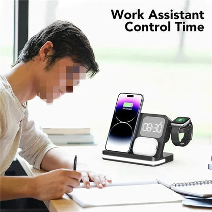 Wireless Charging Station with LED Clock – 6 Functions