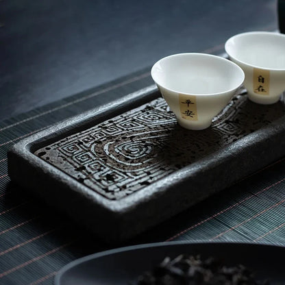Tea Serving Tray in Volcanic Basalt with Dragon Design