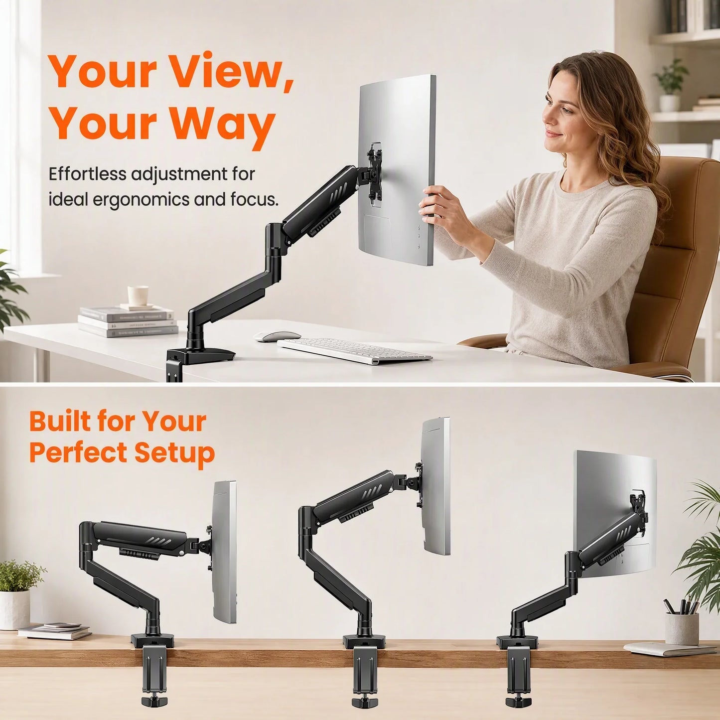 Tool-Free Adjustable Monitor Arm for Easy Setup
