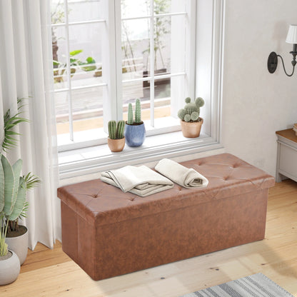 Foldable Ottoman with Leather Finish for Storage