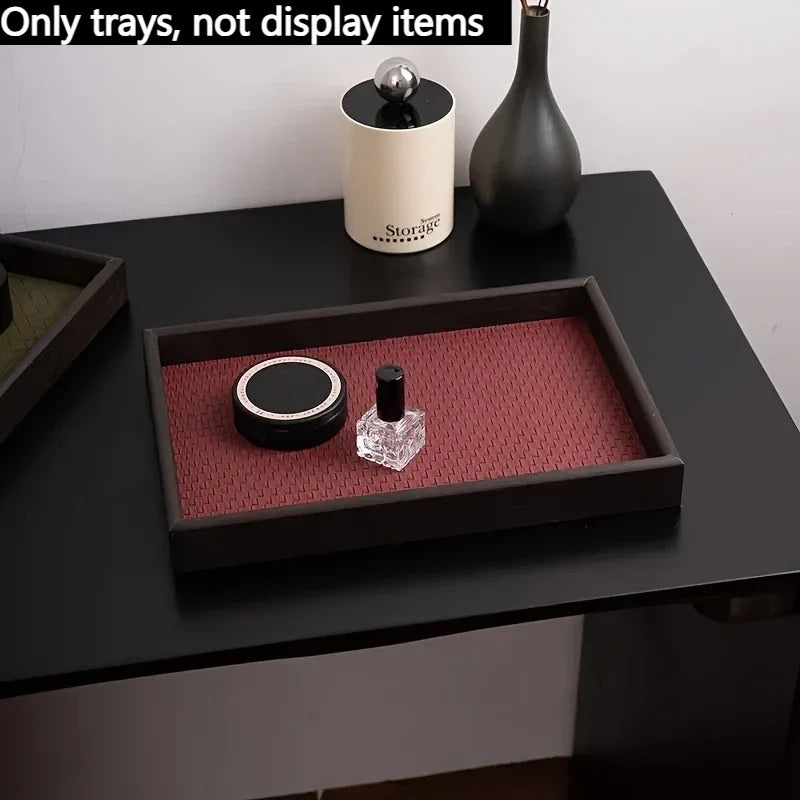 Faux Leather Storage Tray with Woven Design