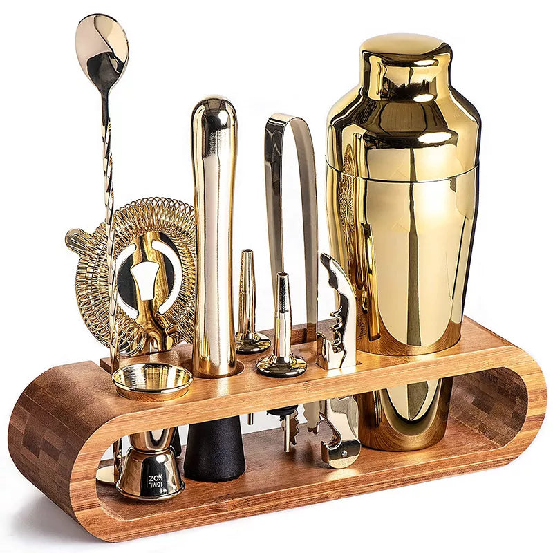 Premium Cocktail Mixing Set with Elegant Bamboo Stand