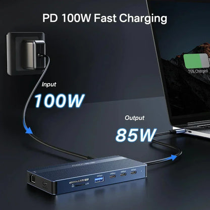 14-Port Docking Station with 1 USB-C and 13 USB-A Connectors