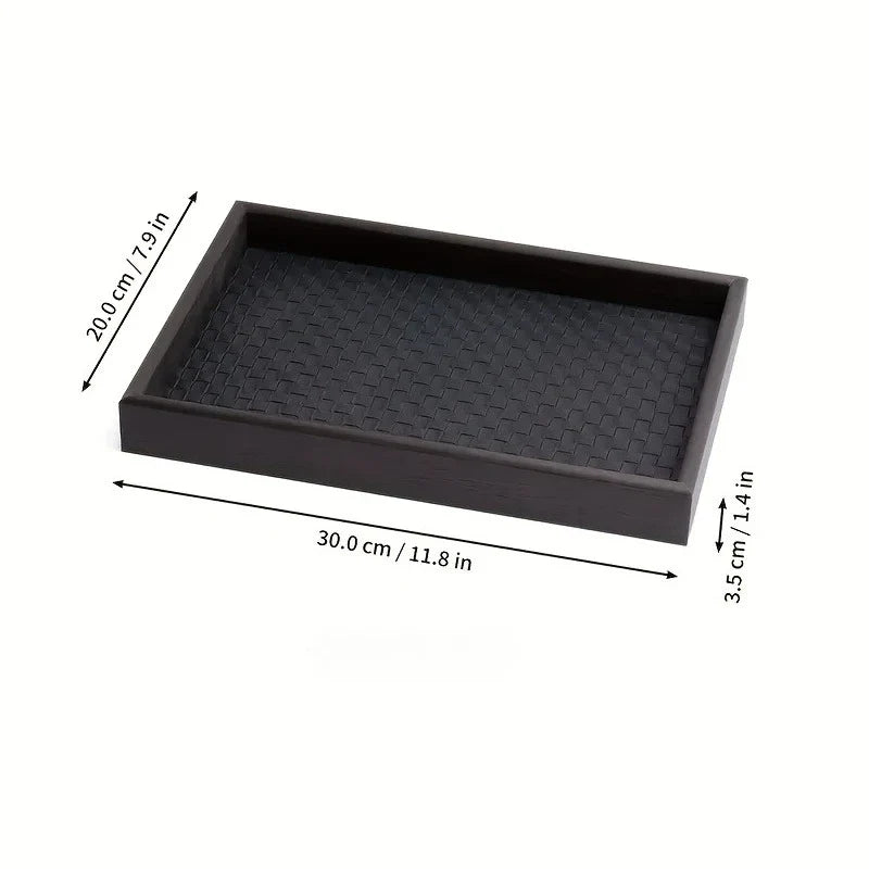 Faux Leather Storage Tray with Woven Design