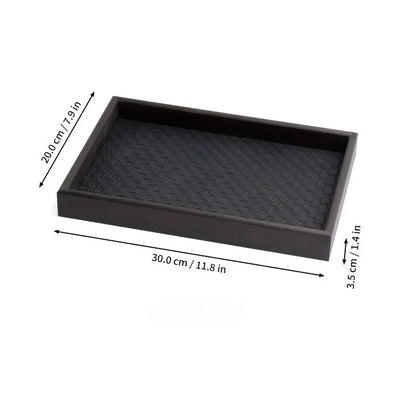 Faux Leather Storage Tray with Woven Design