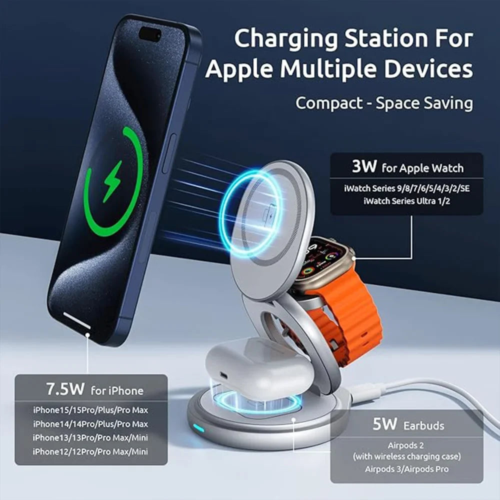 Magnetic Charging Stand with 3-in-1 Rotating Features