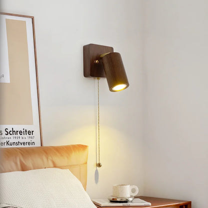 Elegant Walnut Wall Lamp with Adjustable Spotlight