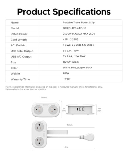Travel-Friendly Power Strip with Cord Organization