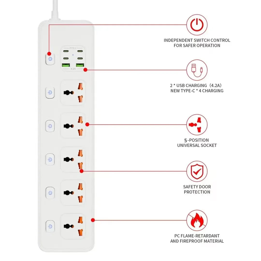 Travel Power Adapter with Multiple Outlets for Global Use